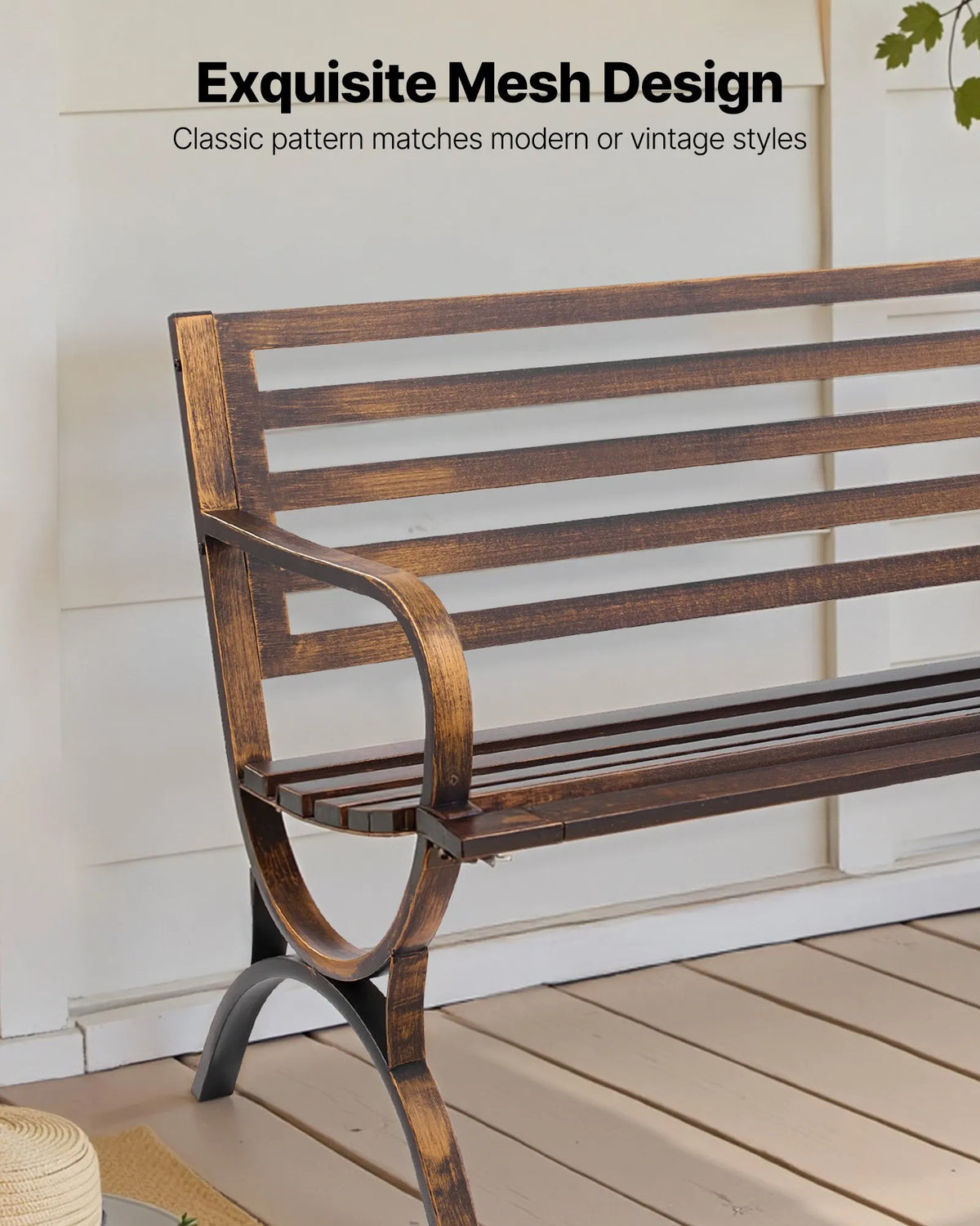 VEVOR Outdoor Bench 127 cm, Carbon Steel Metal Frame, Mesh Backrest with Rounded Armrests, Weather-Resistant, Antique Bronze, Suitable for Terrace, Garden, Park, Patio and Porch