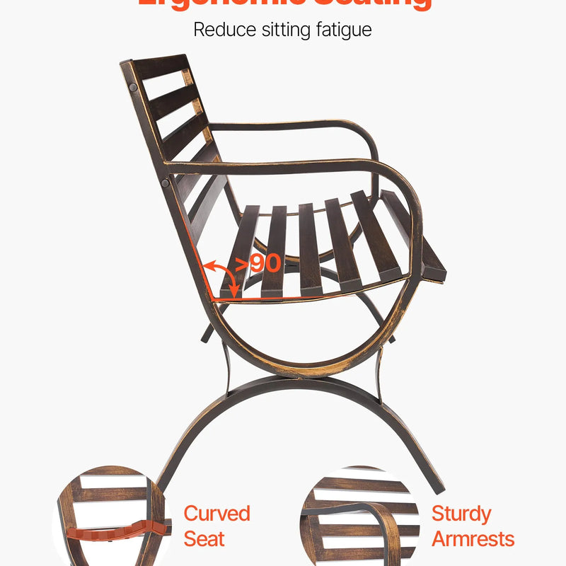 Āra sols 127 cm, ar oglekļa tērauda metāla rāmi, režģveida atzveltni un noapaļotiem roku balstiem, laikapstākļu izturīgs, antīka bronzas krāsā, piemērots terasei, dārzam, parkam, pagalmam un lievenim