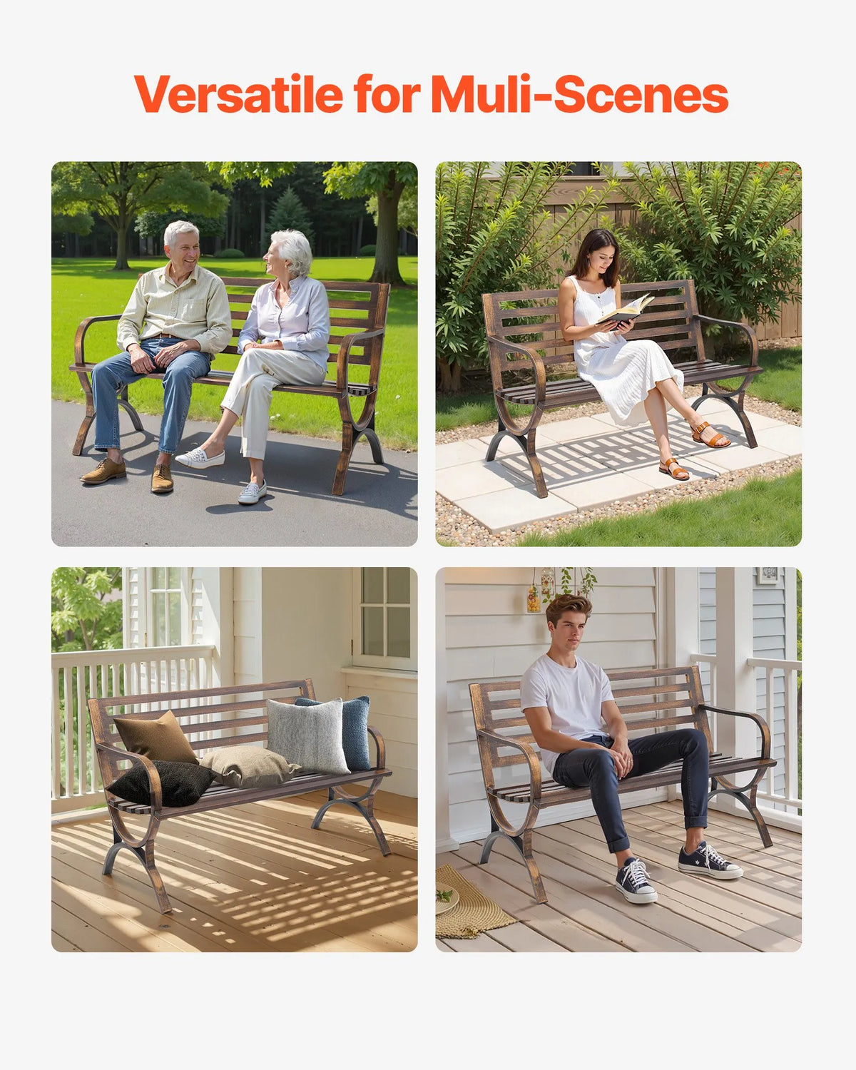 VEVOR Outdoor Bench 127 cm, Carbon Steel Metal Frame, Mesh Backrest with Rounded Armrests, Weather-Resistant, Antique Bronze, Suitable for Terrace, Garden, Park, Patio and Porch