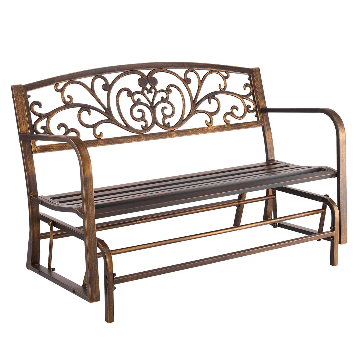 VEVOR Outdoor Swing Bench 127 cm, Carbon Steel Metal Frame, Cast Iron Backrest and Rounded Armrests, Weather Resistant, Antique Bronze, Suitable for Terrace, Garden, Park, Patio and Porch