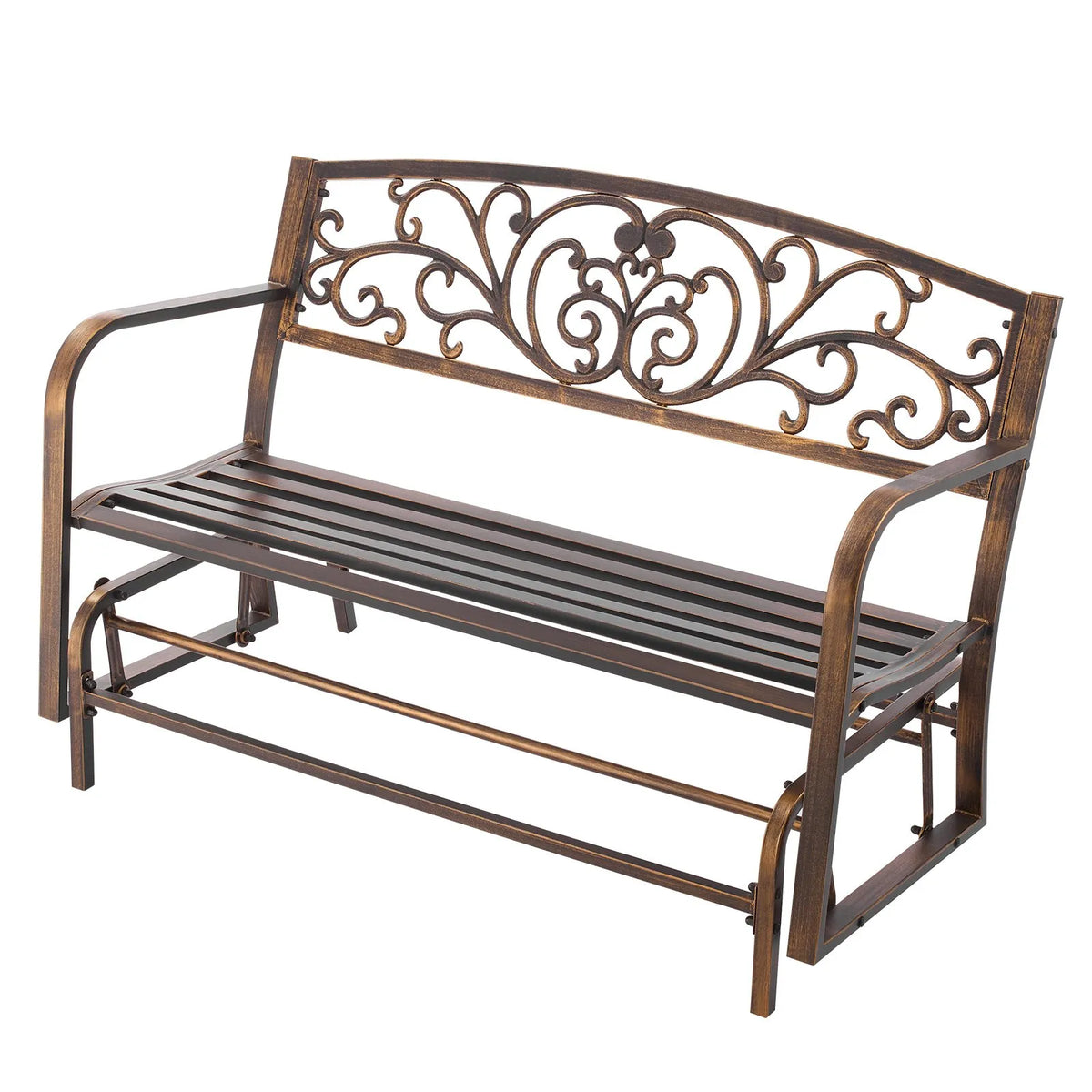 VEVOR Outdoor Swing Bench 127 cm, Carbon Steel Metal Frame, Cast Iron Backrest and Rounded Armrests, Weather Resistant, Antique Bronze, Suitable for Terrace, Garden, Park, Patio and Porch