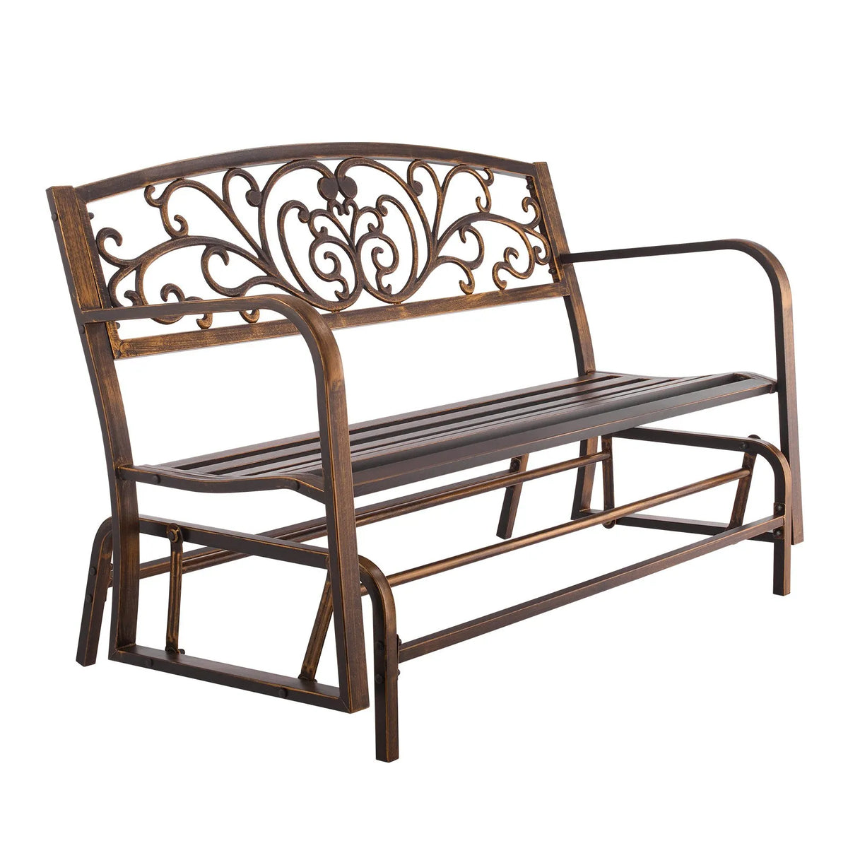 VEVOR Outdoor Swing Bench 127 cm, Carbon Steel Metal Frame, Cast Iron Backrest and Rounded Armrests, Weather Resistant, Antique Bronze, Suitable for Terrace, Garden, Park, Patio and Porch