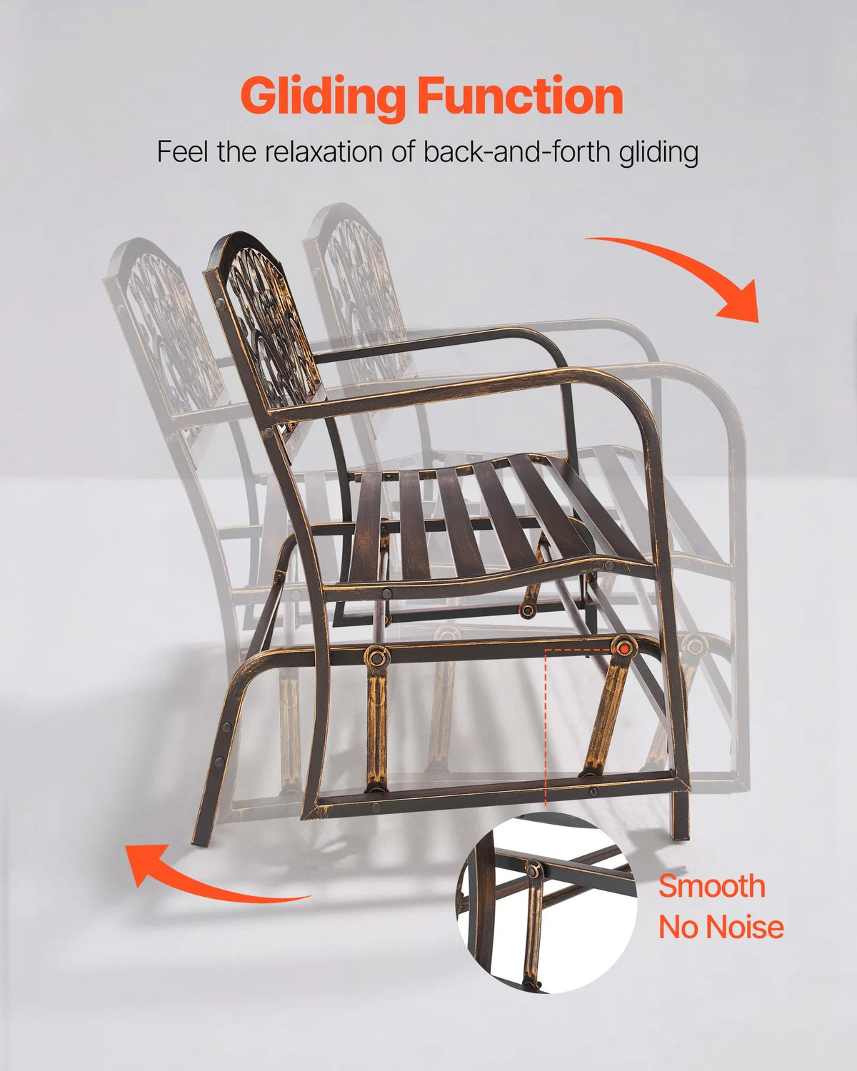 VEVOR Outdoor Swing Bench 127 cm, Carbon Steel Metal Frame, Cast Iron Backrest and Rounded Armrests, Weather Resistant, Antique Bronze, Suitable for Terrace, Garden, Park, Patio and Porch