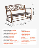 Āra šūpojošais sols 127 cm, ar oglekļa tērauda metāla rāmi, čuguna atzveltni un noapaļotiem roku balstiem, laikapstākļu izturīgs, antīka bronzas krāsā, piemērots terasei, dārzam, parkam, pagalmam un lievenim