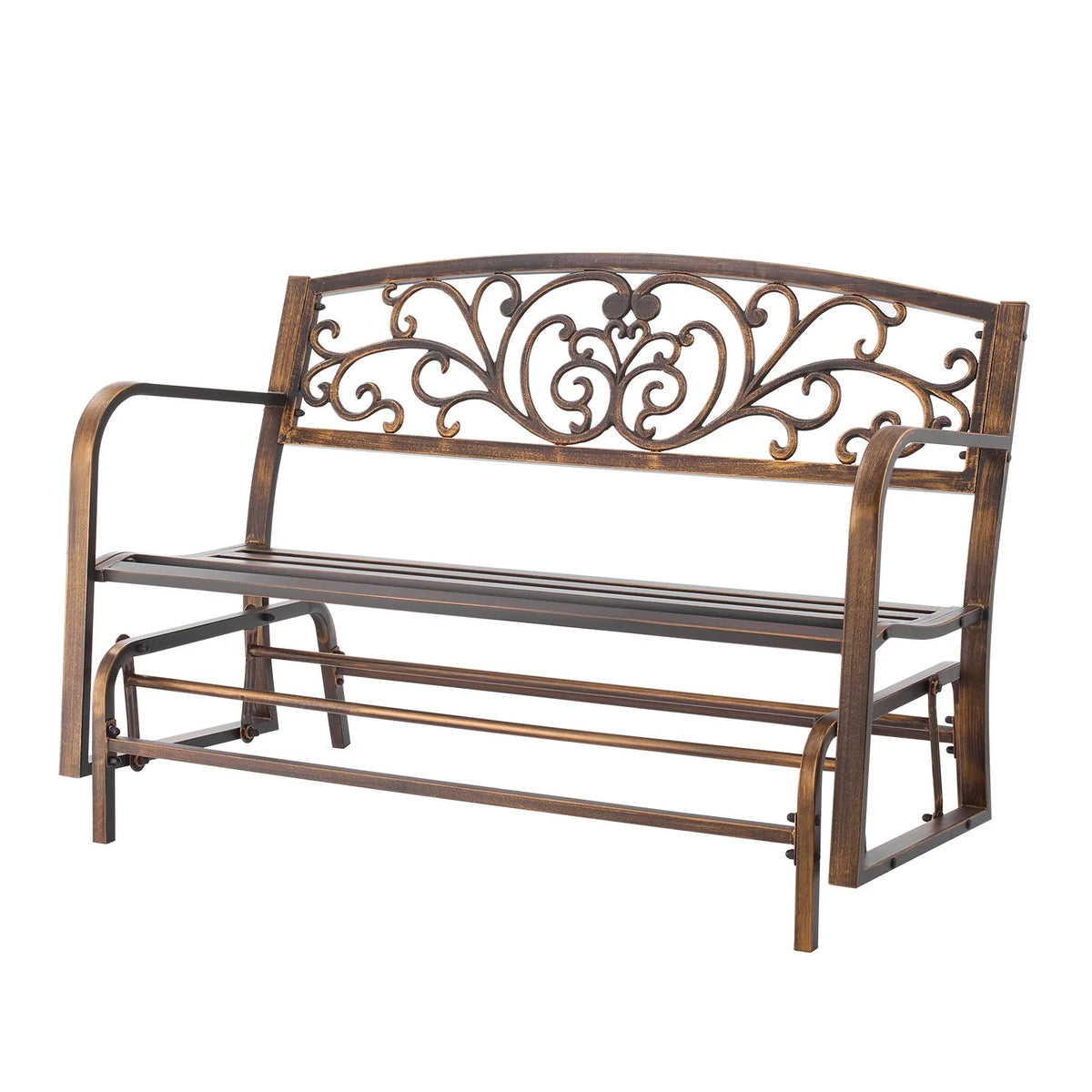 VEVOR Outdoor Swing Bench 127 cm, Carbon Steel Metal Frame, Cast Iron Backrest and Rounded Armrests, Weather Resistant, Antique Bronze, Suitable for Terrace, Garden, Park, Patio and Porch