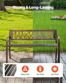 Āra sols 127 cm, ar oglekļa tērauda metāla rāmi, PVC dekoratīvu atzveltni ar ziedu rakstu un noapaļotiem roku balstiem, laikapstākļu izturīgs, antīka bronzas krāsā, piemērots terasei, dārzam, parkam, pagalmam un lievenim