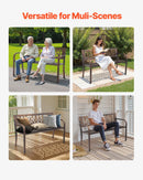 Āra sols 127 cm, ar oglekļa tērauda metāla rāmi, PVC dekoratīvu atzveltni ar ziedu rakstu un noapaļotiem roku balstiem, laikapstākļu izturīgs, antīka bronzas krāsā, piemērots terasei, dārzam, parkam, pagalmam un lievenim