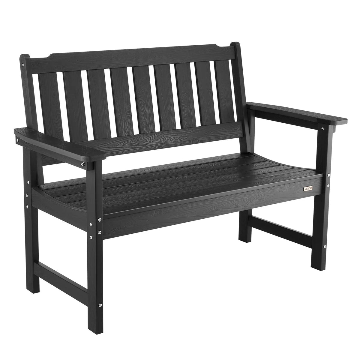 VEVOR Outdoor Bench 128 cm, Load Capacity 363 kg, Seats 2–3 People, Weather-Resistant Plastic Frame with Backrest and Wide Armrests, Suitable for Terrace, Garden, Park, Patio and Porches, Black