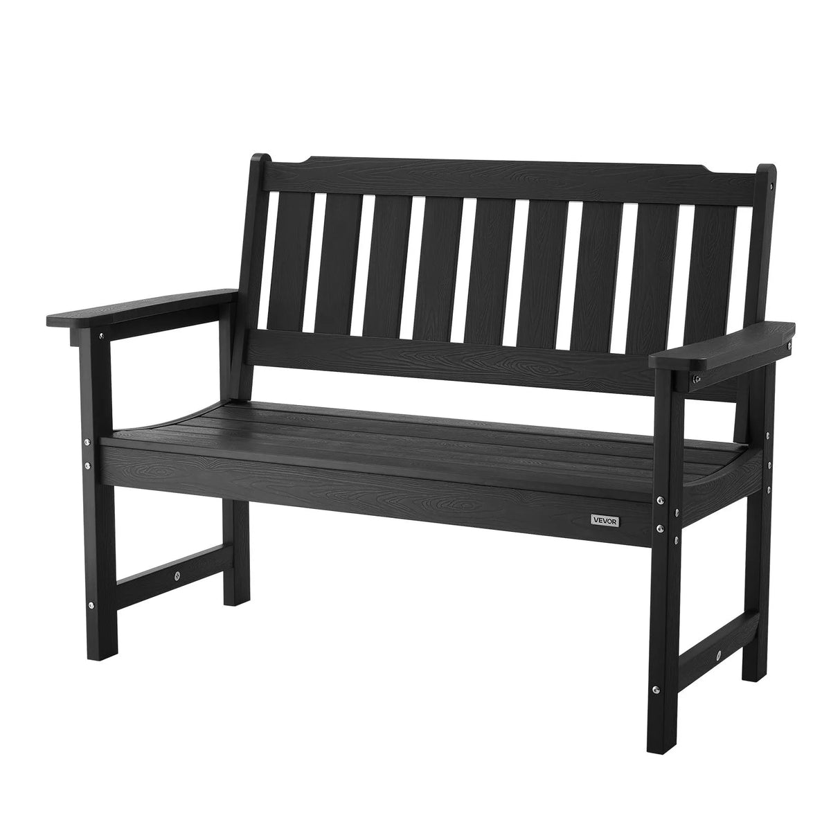VEVOR Outdoor Bench 128 cm, Load Capacity 363 kg, Seats 2–3 People, Weather-Resistant Plastic Frame with Backrest and Wide Armrests, Suitable for Terrace, Garden, Park, Patio and Porches, Black