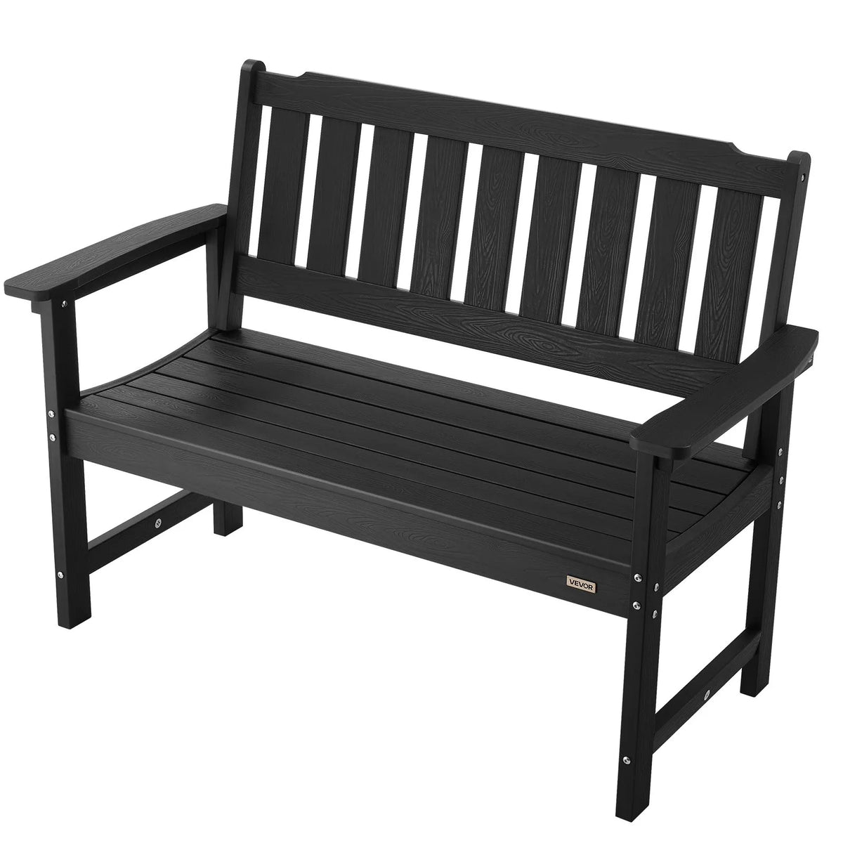 VEVOR Outdoor Bench 128 cm, Load Capacity 363 kg, Seats 2–3 People, Weather-Resistant Plastic Frame with Backrest and Wide Armrests, Suitable for Terrace, Garden, Park, Patio and Porches, Black