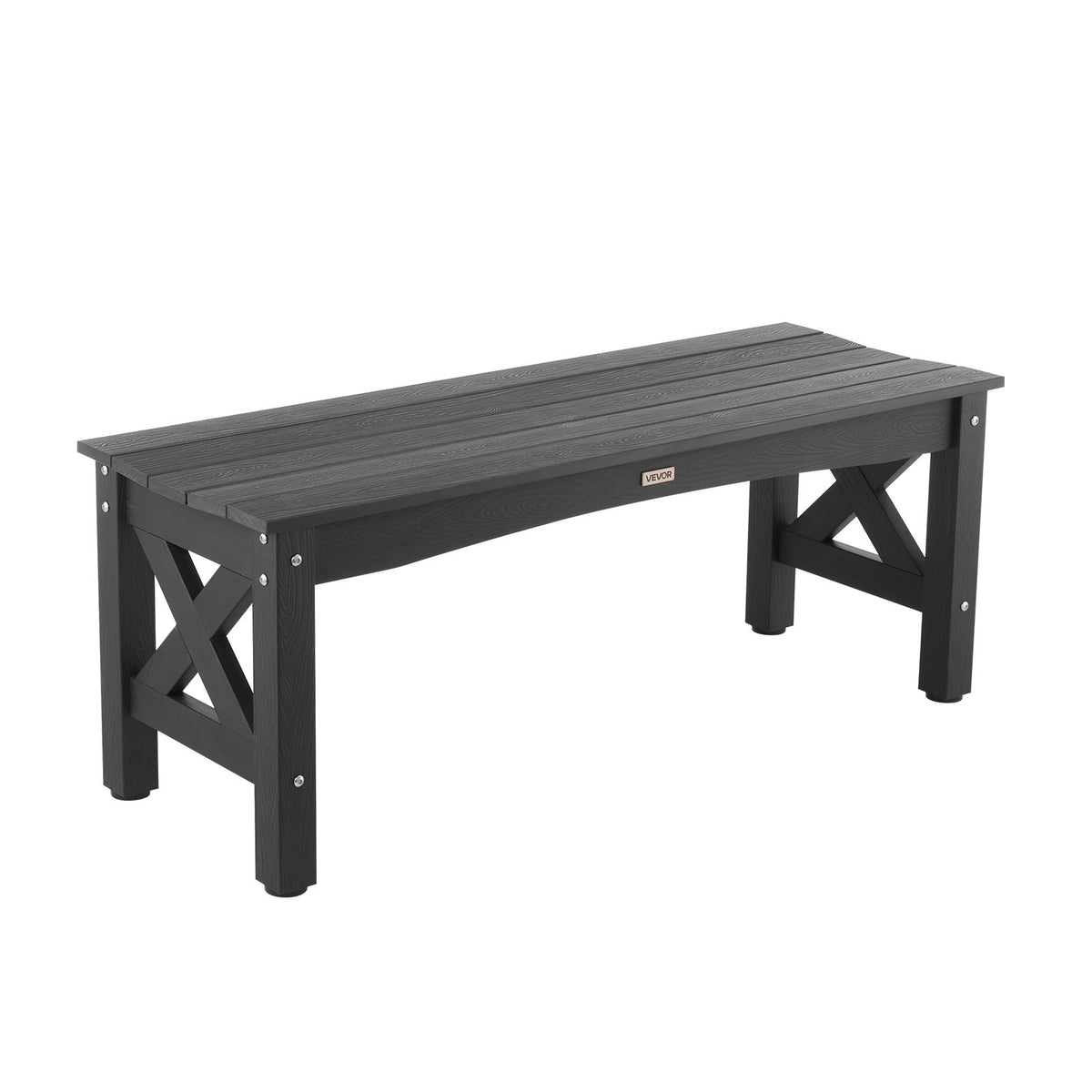 VEVOR Outdoor Bench 113 cm, Load Capacity 272 kg, Weather-Resistant Plastic Frame with Adjustable Foot Pads and Reinforced Legs, Suitable for Terrace, Garden, Park, Patio and Porches, Black