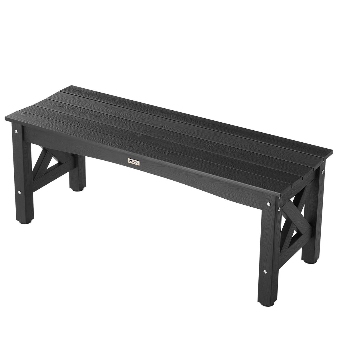VEVOR Outdoor Bench 113 cm, Load Capacity 272 kg, Weather-Resistant Plastic Frame with Adjustable Foot Pads and Reinforced Legs, Suitable for Terrace, Garden, Park, Patio and Porches, Black