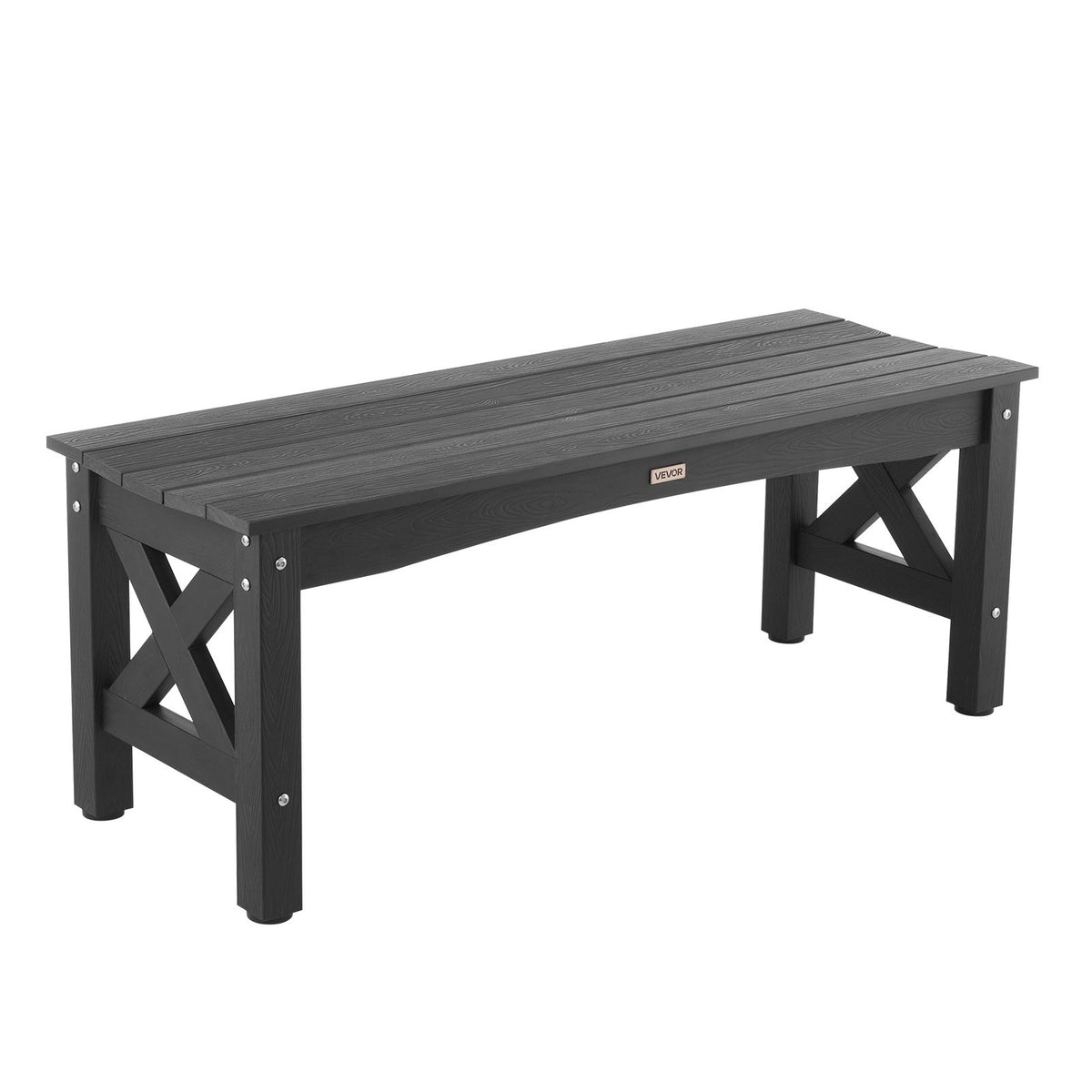 VEVOR Outdoor Bench 113 cm, Load Capacity 272 kg, Weather-Resistant Plastic Frame with Adjustable Foot Pads and Reinforced Legs, Suitable for Terrace, Garden, Park, Patio and Porches, Black
