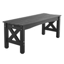 Āra sols 113 cm, izturība līdz 272 kg, laikapstākļu izturīgs plastmasas rāmis ar regulējamām kāju pamatnēm un pastiprinātām kājām, piemērots terasei, dārzam, parkam, pagalmam un lieveņiem, melns