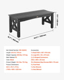 Āra sols 113 cm, izturība līdz 272 kg, laikapstākļu izturīgs plastmasas rāmis ar regulējamām kāju pamatnēm un pastiprinātām kājām, piemērots terasei, dārzam, parkam, pagalmam un lieveņiem, melns