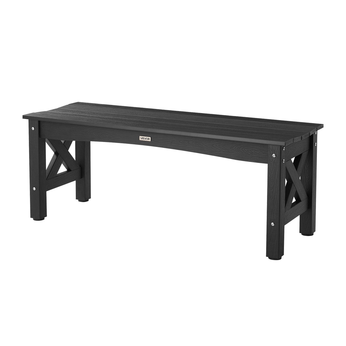 VEVOR Outdoor Bench 113 cm, Load Capacity 272 kg, Weather-Resistant Plastic Frame with Adjustable Foot Pads and Reinforced Legs, Suitable for Terrace, Garden, Park, Patio and Porches, Black