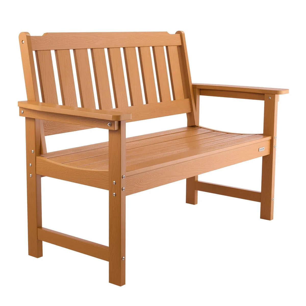 VEVOR Outdoor Bench 128 cm, Load Capacity 363 kg, Seats 2–3 People, Weather-Resistant Plastic Frame with Backrest and Wide Armrests, Suitable for Terrace, Garden, Park, Patio and Porches, Natural Wood Colour