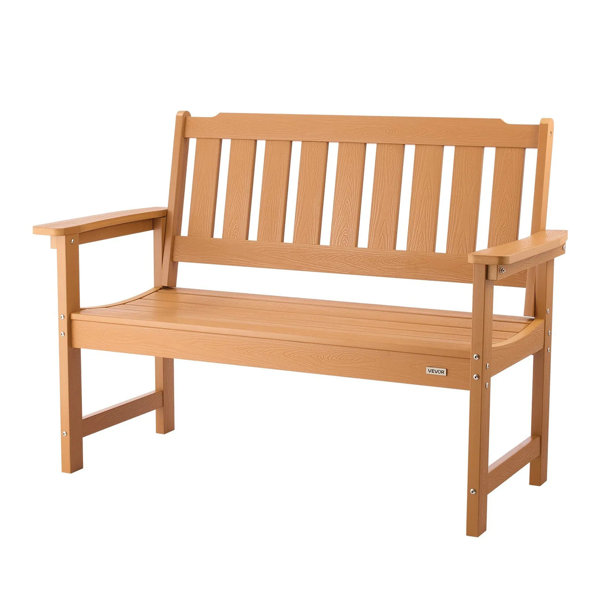 VEVOR Outdoor Bench 128 cm, Load Capacity 363 kg, Seats 2–3 People, Weather-Resistant Plastic Frame with Backrest and Wide Armrests, Suitable for Terrace, Garden, Park, Patio and Porches, Natural Wood Colour