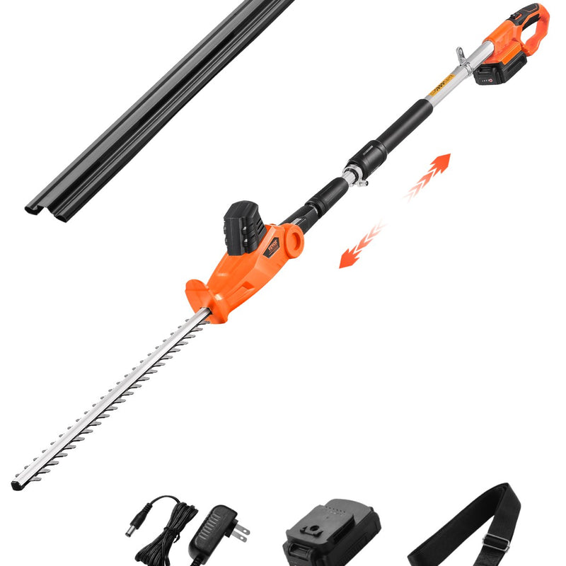 VEVOR bezvadu elektriskais dzīvžogu griezējs ar 20 V akumulatoru, 1200 apgr./min, pagarināms no 1,9 m līdz 2,4 m, 510 mm asmens, 5 leņķu regulēšana augstu zaru un dārza kopšanai