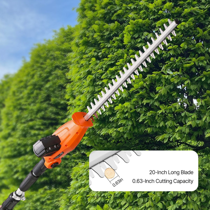 VEVOR bezvadu elektriskais dzīvžogu griezējs ar 20 V akumulatoru, 1200 apgr./min, pagarināms no 1,9 m līdz 2,4 m, 510 mm asmens, 5 leņķu regulēšana augstu zaru un dārza kopšanai