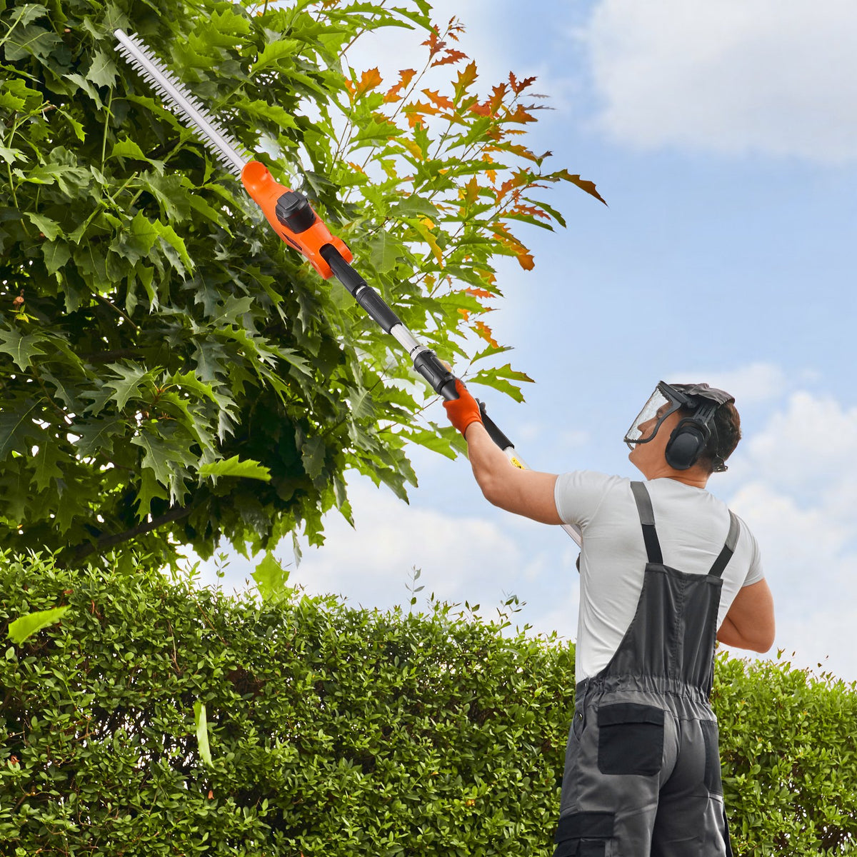 VEVOR Cordless Electric Hedge Trimmer with 20 V Battery, 1200 RPM, Extendable from 1.9 m to 2.4 m, 510 mm Blade, 5-Angle Adjustment for High Branches and Garden Maintenance