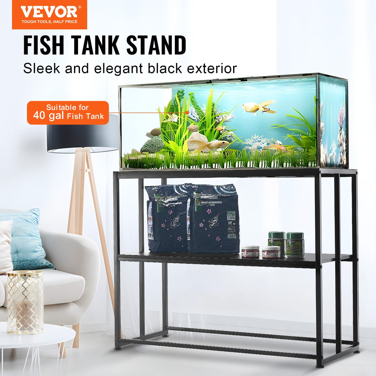 VEVOR Aquarium Stand with Storage and Non-Slip Feet, Steel, 151 l, Black
