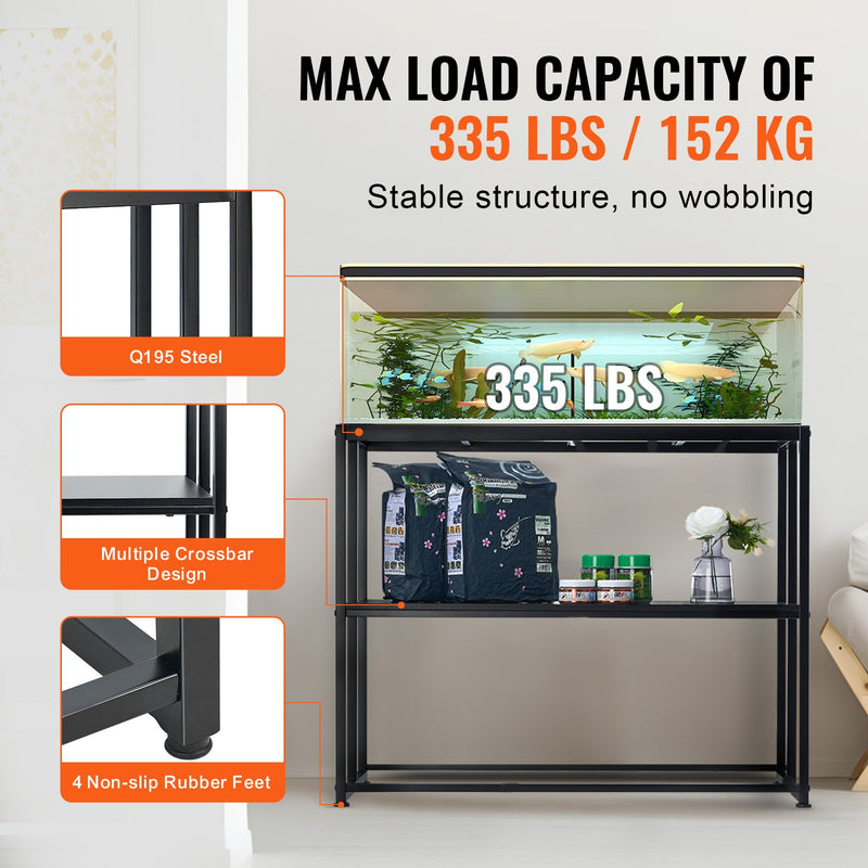 VEVOR 151 litru akvārija statīvs ar glabātuvi, tērauds, neslīdošas kājas, melns
