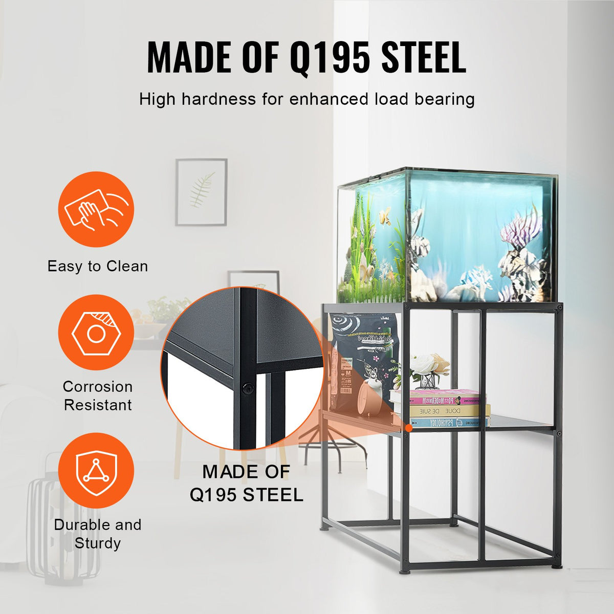 VEVOR Aquarium Stand with Storage and Non-Slip Feet, Steel, 151 l, Black