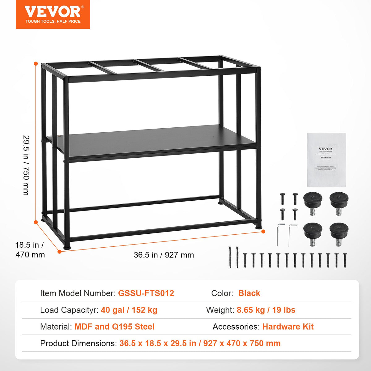 VEVOR Aquarium Stand with Storage and Non-Slip Feet, Steel, 151 l, Black