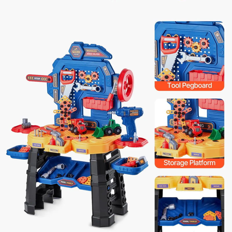 VEVOR bērnu darba galds, 181 detaļa, rotaļu instrumentu darbagalds ar reālistiskiem instrumentiem un elektrisko urbi, lomu spēļu būvniecības darbnīcas rotaļlieta maziem bērniem, izglītojoša dāvana zēniem un meitenēm no 3 gadu vecuma