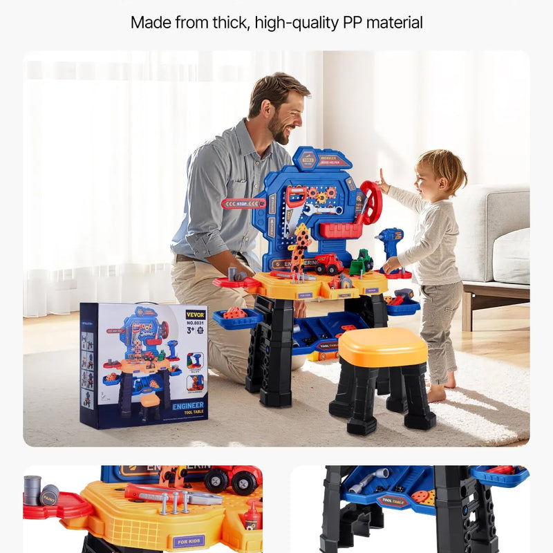 VEVOR bērnu darba galds, 181 detaļa, rotaļu instrumentu darbagalds ar reālistiskiem instrumentiem un elektrisko urbi, lomu spēļu būvniecības darbnīcas rotaļlieta maziem bērniem, izglītojoša dāvana zēniem un meitenēm no 3 gadu vecuma