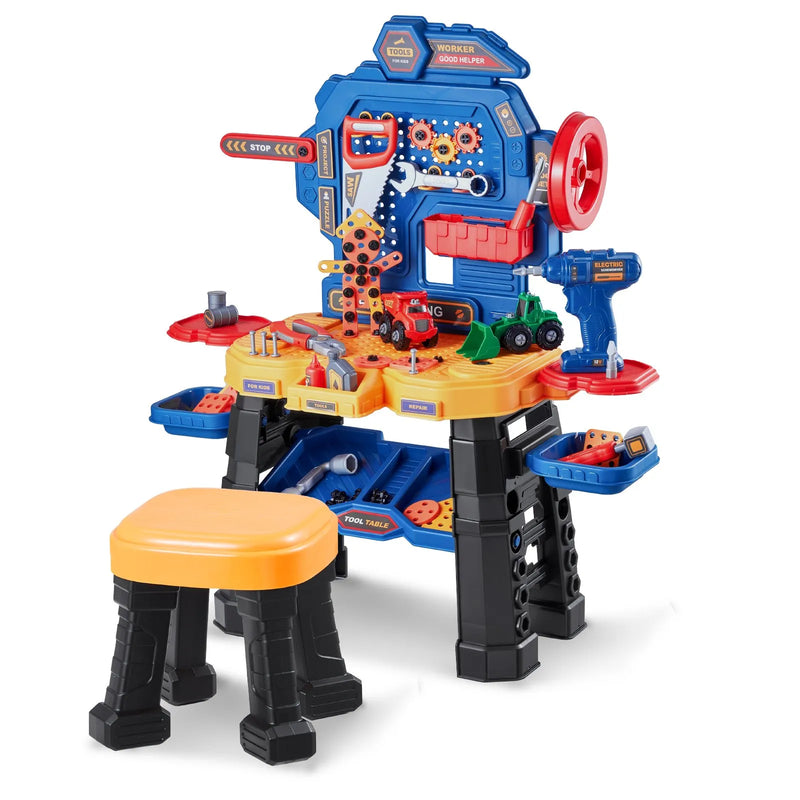 VEVOR bērnu darba galds, 181 detaļa, rotaļu instrumentu darbagalds ar reālistiskiem instrumentiem un elektrisko urbi, lomu spēļu būvniecības darbnīcas rotaļlieta maziem bērniem, izglītojoša dāvana zēniem un meitenēm no 3 gadu vecuma