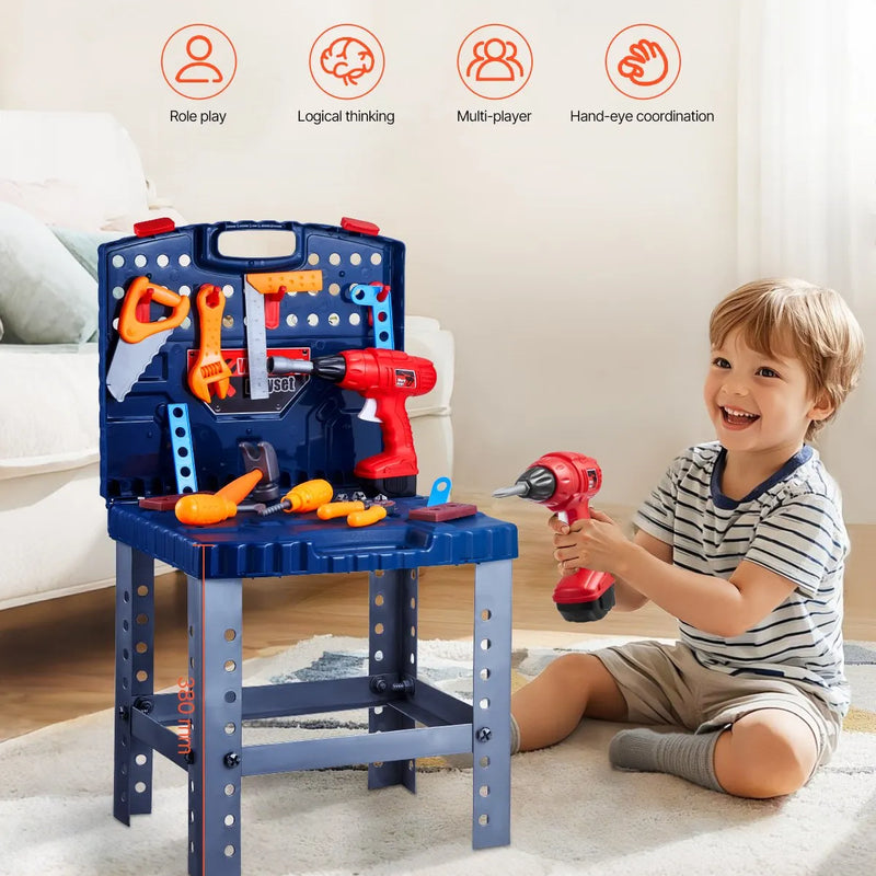 VEVOR bērnu darba galds, 56 detaļas, rotaļu instrumentu darbagalds ar reālistiskiem instrumentiem un elektrisko urbi, lomu spēļu būvniecības darba galds maziem bērniem, izglītojoša dāvana zēniem un meitenēm no 3 gadu vecuma