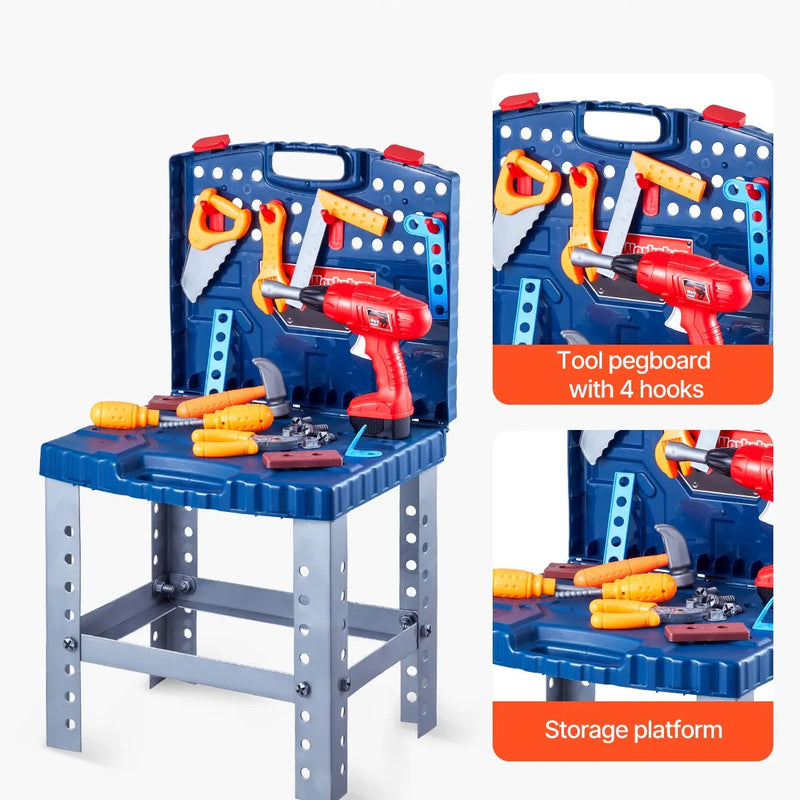 VEVOR bērnu darba galds, 56 detaļas, rotaļu instrumentu darbagalds ar reālistiskiem instrumentiem un elektrisko urbi, lomu spēļu būvniecības darba galds maziem bērniem, izglītojoša dāvana zēniem un meitenēm no 3 gadu vecuma