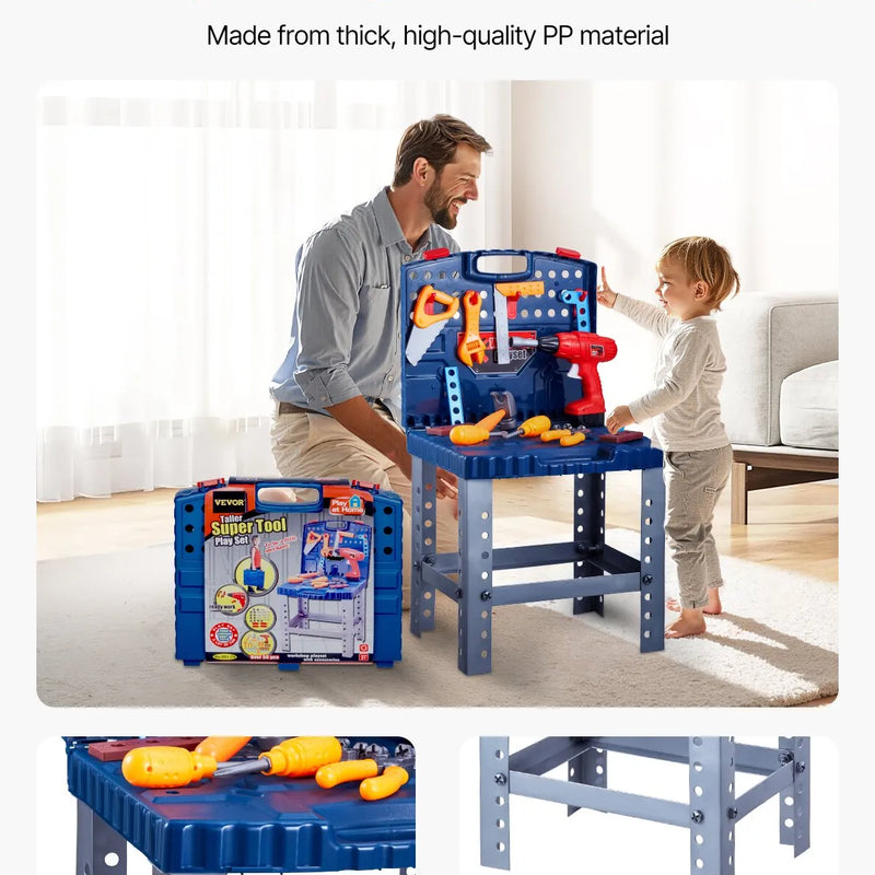 VEVOR bērnu darba galds, 56 detaļas, rotaļu instrumentu darbagalds ar reālistiskiem instrumentiem un elektrisko urbi, lomu spēļu būvniecības darba galds maziem bērniem, izglītojoša dāvana zēniem un meitenēm no 3 gadu vecuma