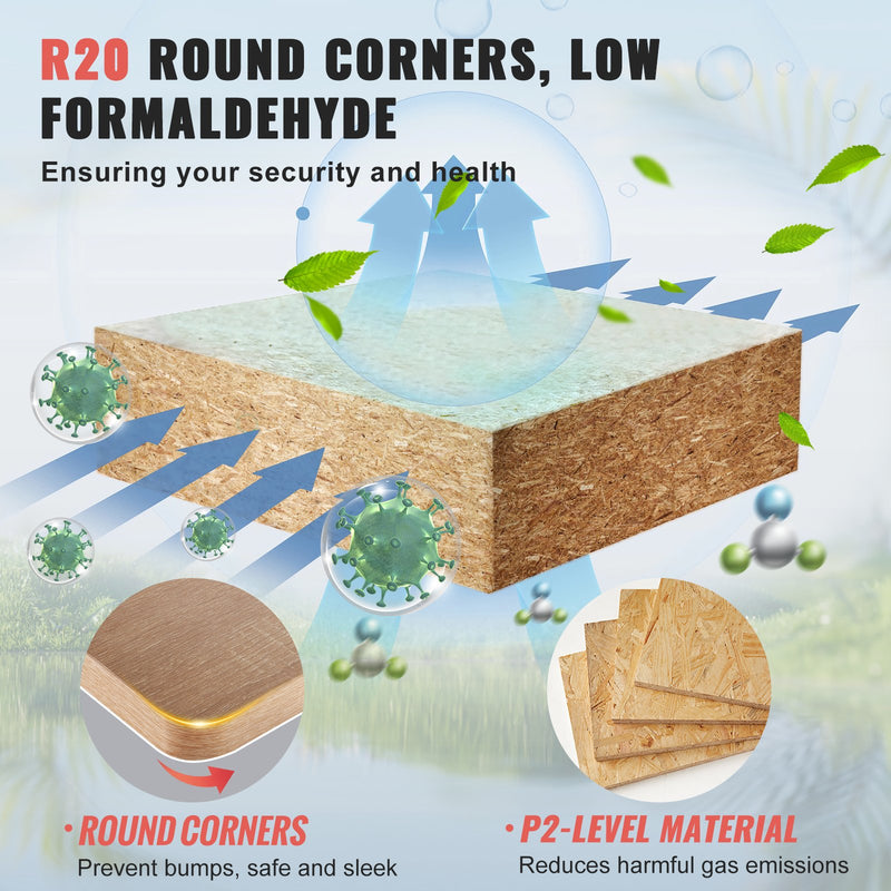 VEVOR skaidu plātnes galda virsma, 1800 × 800 × 25 mm, kravnesība 100 kg, viengabala konstrukcija, piemērota augstuma regulējamiem elektriskiem galda rāmjiem, taisnstūra virsma mājai un birojam