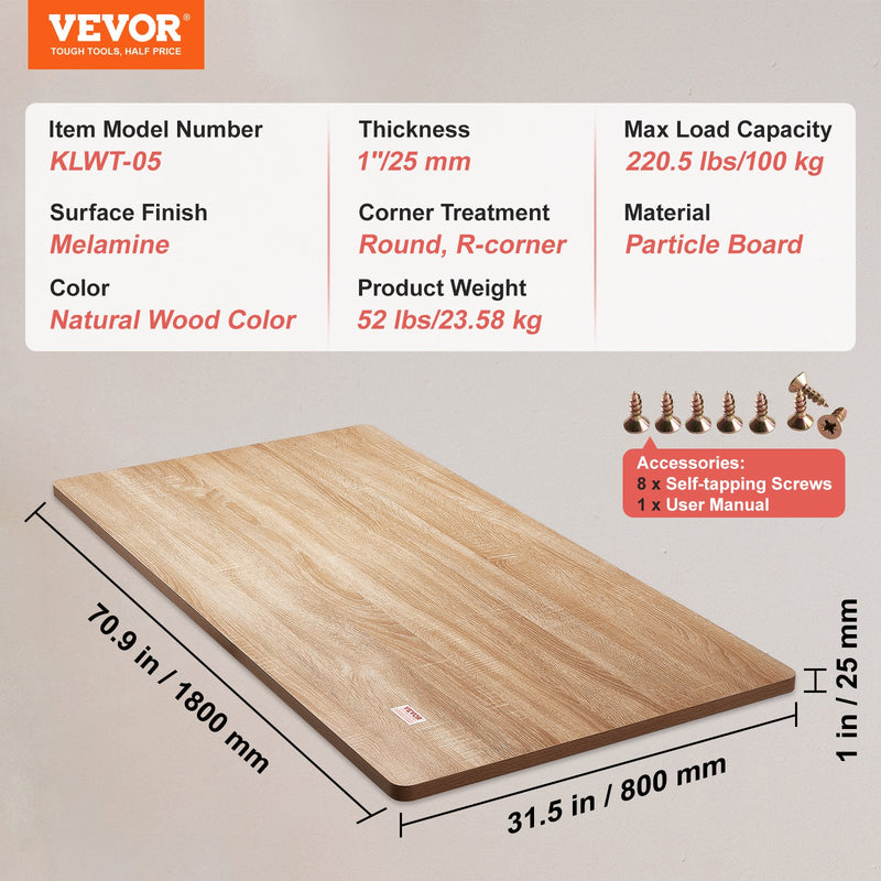 VEVOR galda virsma 180x80x2,5 см, taisnstūrveida, skaidu plātne, 100 кг