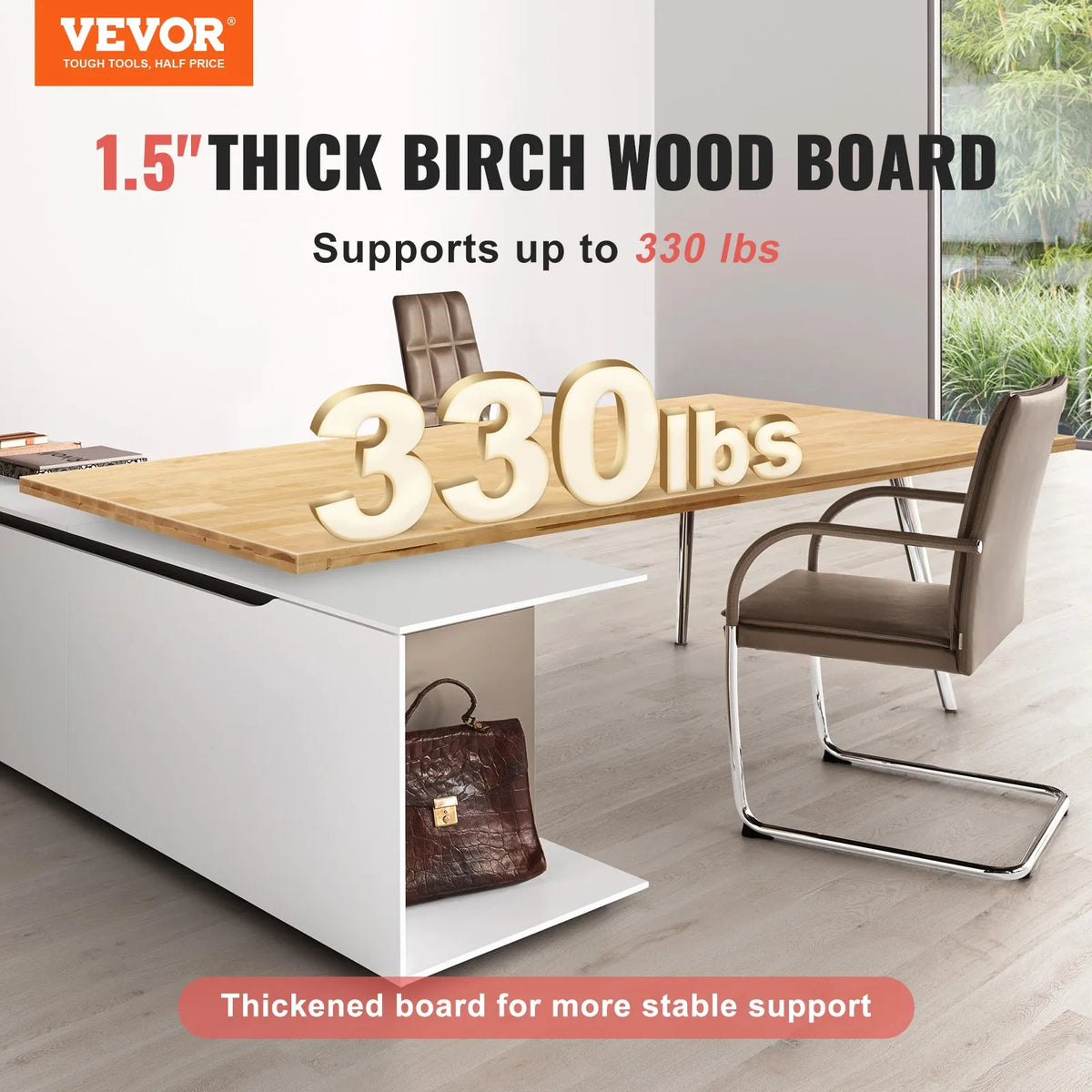 VEVOR masīvkoka galda virsma, 1200 × 750 × 38 mm, kravnesība 150 kg, viengabala kļavas koks, piemērota augstuma regulējamiem elektriskiem galda rāmjiem, taisnstūra virsma mājas birojam