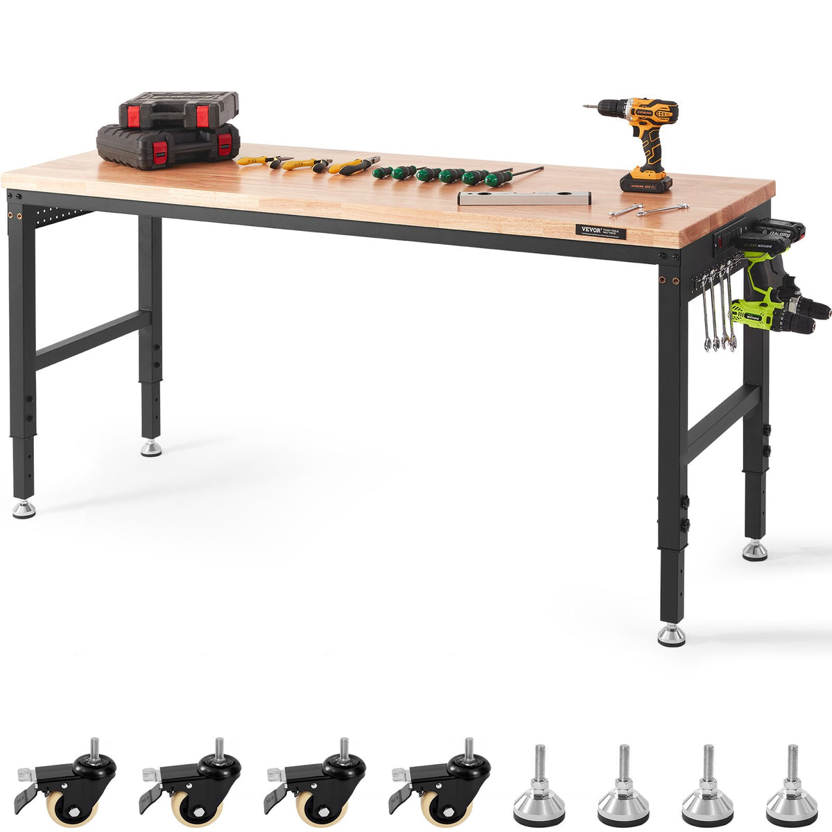 VEVOR Work Table with Power Outlet, 183x63.5x100 cm Work Surface, Workshop Table with 1361 kg Load Capacity
