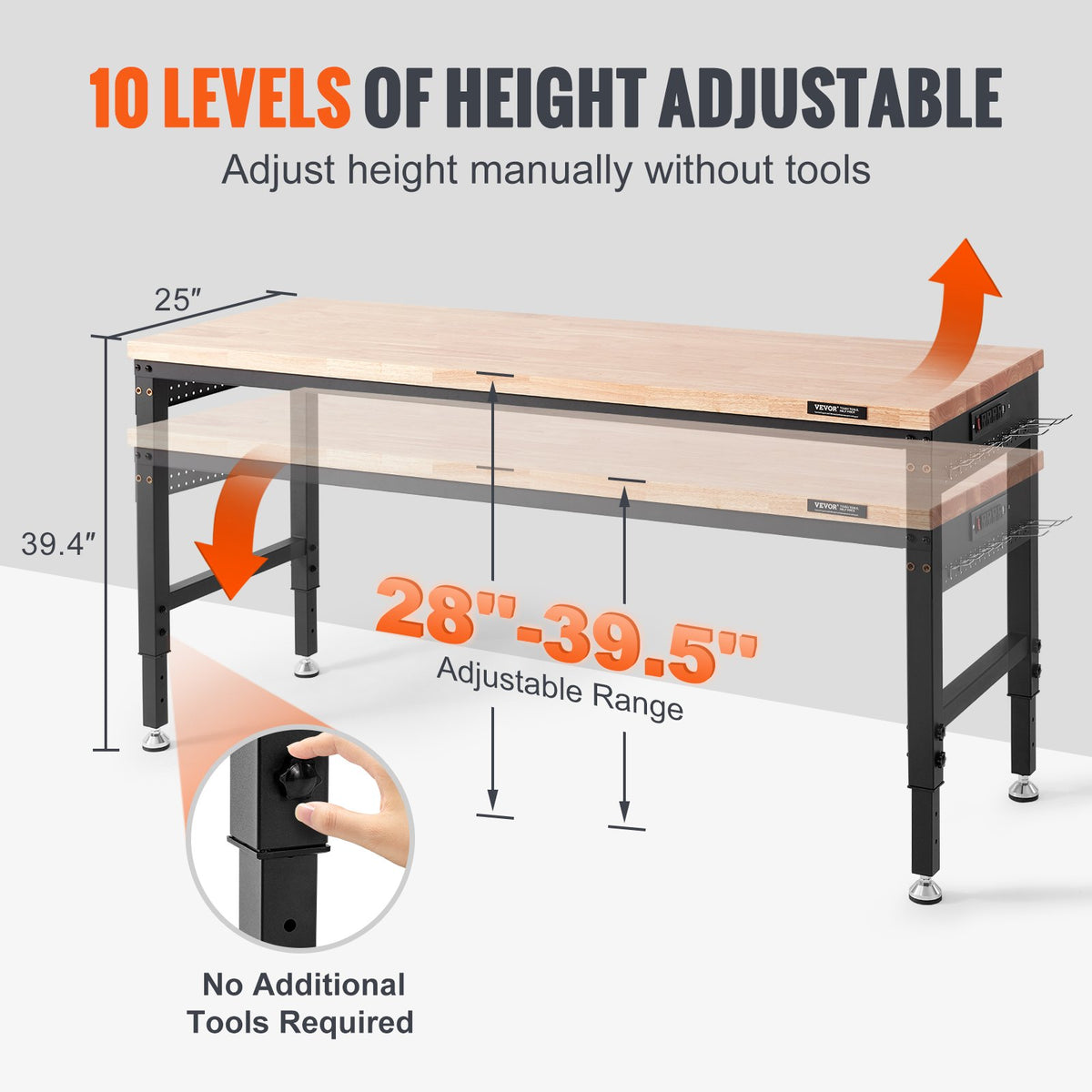 VEVOR Work Table with Power Outlet, 183x63.5x100 cm Work Surface, Workshop Table with 1361 kg Load Capacity