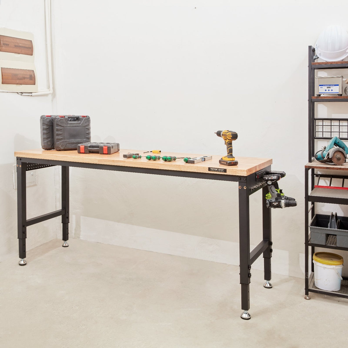 VEVOR Work Table with Power Outlet, 183x63.5x100 cm Work Surface, Workshop Table with 1361 kg Load Capacity