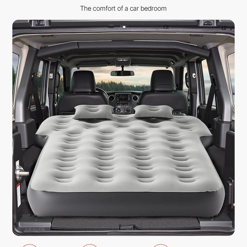 VEVOR piepūšamais automašīnas matracis Toyota 4Runner un Jeep Wrangler modeļiem, biezināts floka auduma kempinga matracis auto nakšņošanai, izturīgs un pārnēsājams guļampaklājs ar iebūvētu pumpi un 2 spilveniem, pelēkā krāsā