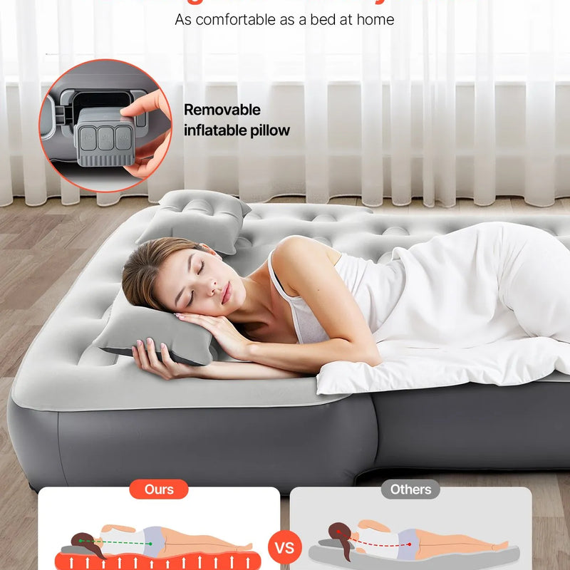 VEVOR piepūšamais automašīnas matracis Toyota 4Runner un Jeep Wrangler modeļiem, biezināts floka auduma kempinga matracis auto nakšņošanai, izturīgs un pārnēsājams guļampaklājs ar iebūvētu pumpi un 2 spilveniem, pelēkā krāsā