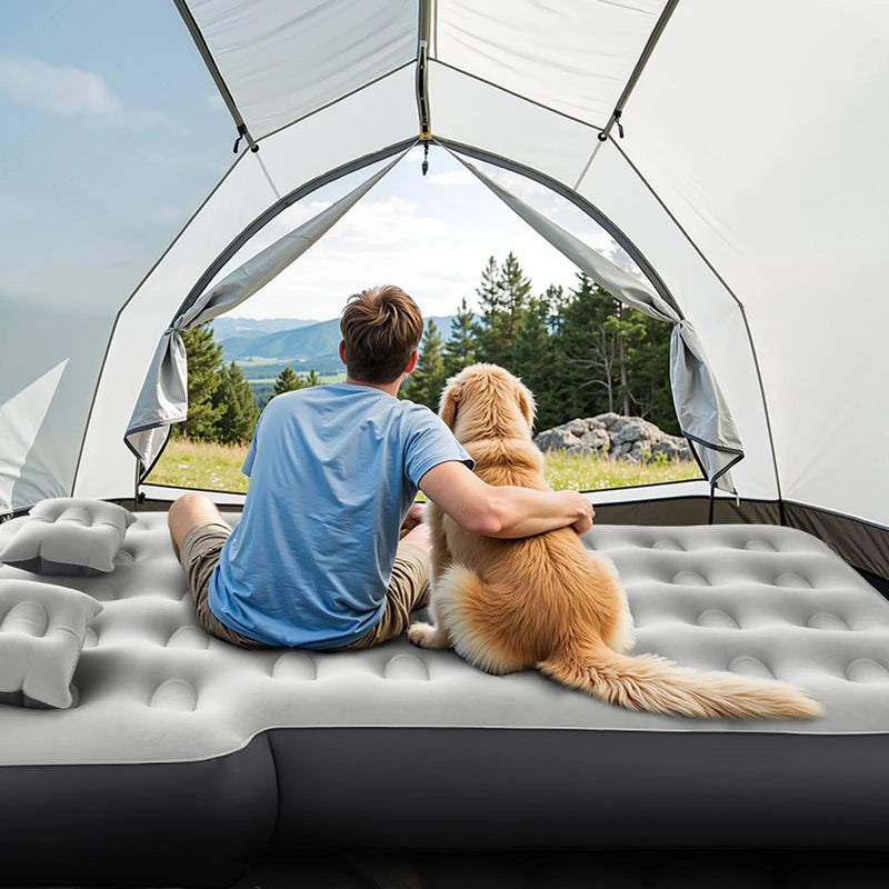 VEVOR piepūšamais automašīnas matracis Toyota 4Runner un Jeep Wrangler modeļiem, biezināts floka auduma kempinga matracis auto nakšņošanai, izturīgs un pārnēsājams guļampaklājs ar iebūvētu pumpi un 2 spilveniem, pelēkā krāsā