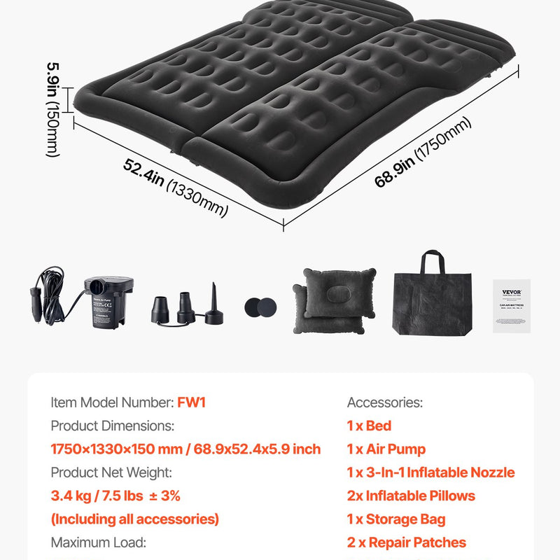 VEVOR piepūšamais auto matracis kempingam un ceļojumiem - piemērots SUV, MPV un sedaniem