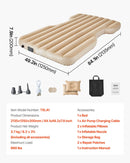 VEVOR piepūšamais automašīnas matracis Tesla Model Y (2020–2024), biezināts floka auduma kempinga matracis auto nakšņošanai, izturīgs un pārnēsājams guļampaklājs ar iebūvētu pumpi un 2 spilveniem, bēšā krāsā