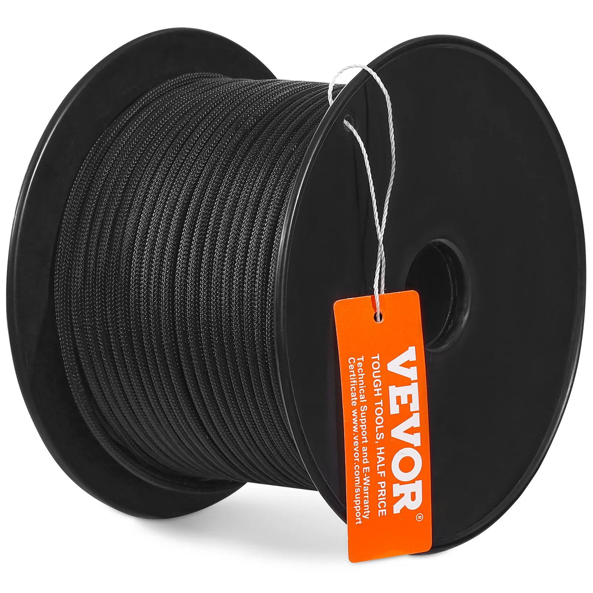 VEVOR Braided Nylon Rope 4.8 mm × 76 m, 32 Strands, 326 kg, for Climbing, Camping and Swings, Black