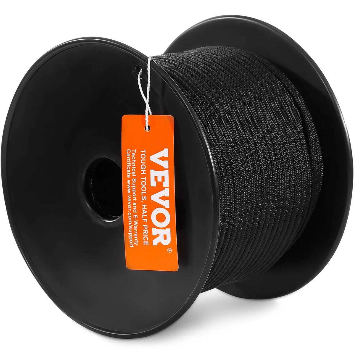 VEVOR Braided Nylon Rope 4.8 mm × 76 m, 32 Strands, 326 kg, for Climbing, Camping and Swings, Black