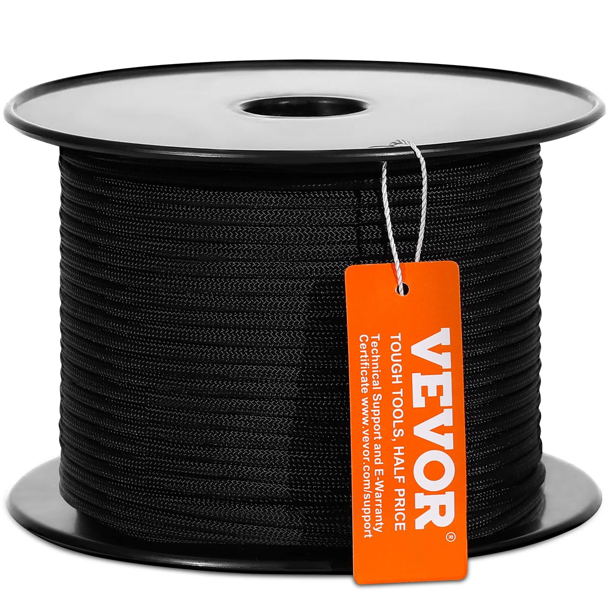 VEVOR Braided Nylon Rope 4.8 mm × 76 m, 32 Strands, 326 kg, for Climbing, Camping and Swings, Black