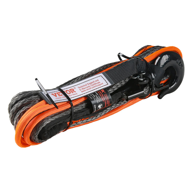 VEVOR sintētiskā vinčas trose 6,4 mm x 15,2 m, 4,5 t, ar aizsarguzmavu, apstādinātāju, kaltu āķi un vilkšanas siksnu, piemērota ATV, UTV un vieglajiem auto
